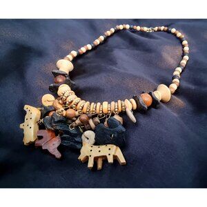 Vintage Wooden Handcarved Animal Beaded Necklace